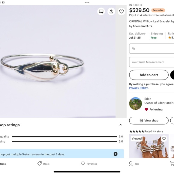 Original Eden Hand Arts Willow Leaf Bracelet - Picture 3 of 3